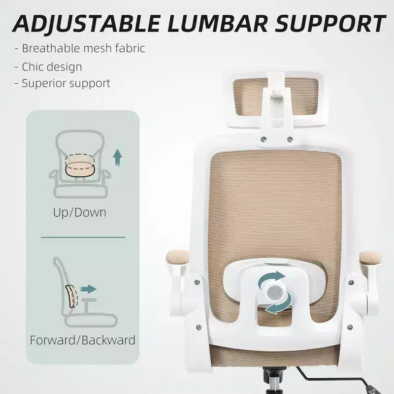 Chaise de bureau en maille, chaise de bureau ergonomique avec accoudoir relevable, appui-tête rotatif, support lombaire réglable