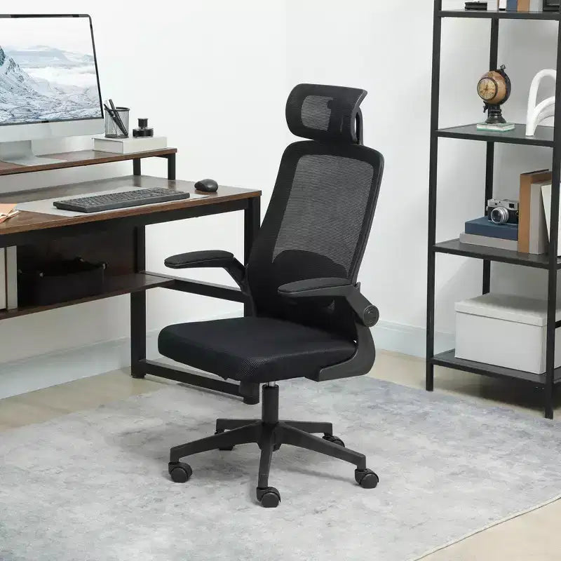 Chaise de bureau en maille, chaise de bureau ergonomique avec accoudoir relevable, appui-tête rotatif, support lombaire réglable