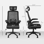 Chaise de bureau en maille, chaise de bureau ergonomique avec accoudoir relevable, appui-tête rotatif, support lombaire réglable