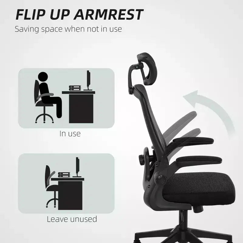 Chaise de bureau en maille, chaise de bureau ergonomique avec accoudoir relevable, appui-tête rotatif, support lombaire réglable