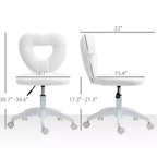 Armless Computer Desk Chair, Office Task Chair, Teddy Fleece Heart Makeup Vanity Chair with Swivel Wheels