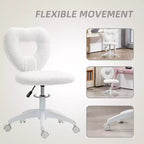 Armless Computer Desk Chair, Office Task Chair, Teddy Fleece Heart Makeup Vanity Chair with Swivel Wheels