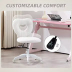 Armless Computer Desk Chair, Office Task Chair, Teddy Fleece Heart Makeup Vanity Chair with Swivel Wheels