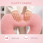 Armless Computer Desk Chair, Office Task Chair, Teddy Fleece Heart Makeup Vanity Chair with Swivel Wheels