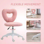Armless Computer Desk Chair, Office Task Chair, Teddy Fleece Heart Makeup Vanity Chair with Swivel Wheels
