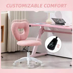 Armless Computer Desk Chair, Office Task Chair, Teddy Fleece Heart Makeup Vanity Chair with Swivel Wheels