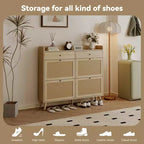 Meuble à chaussures Acekool en rotin, 4 tiroirs basculants et 2 tiroirs, organisateur bohème pour entrée, couloir, salon, chêne naturel