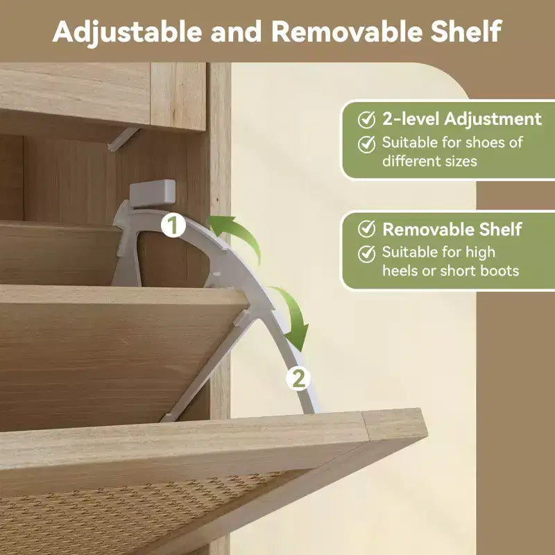 Meuble à chaussures Acekool en rotin, 4 tiroirs basculants et 2 tiroirs, organisateur bohème pour entrée, couloir, salon, chêne naturel