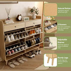 Meuble à chaussures Acekool en rotin, 4 tiroirs basculants et 2 tiroirs, organisateur bohème pour entrée, couloir, salon, chêne naturel