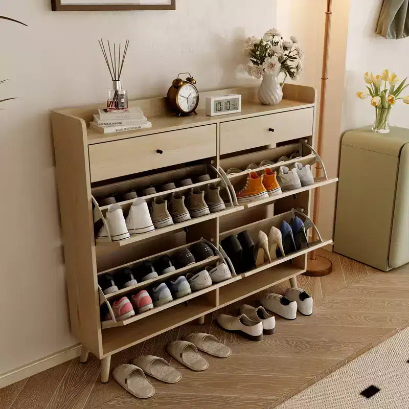 Meuble à chaussures Acekool en rotin, 4 tiroirs basculants et 2 tiroirs, organisateur bohème pour entrée, couloir, salon, chêne naturel