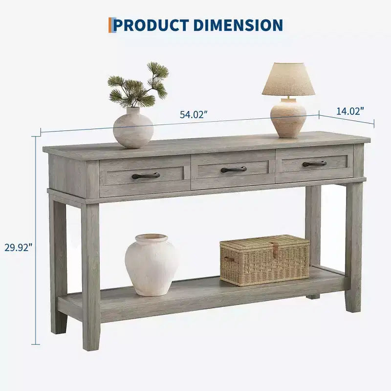54 Entryway Console Table with 3 Drawers, 2 Tier Wooden Narrow Sofa Table Behind Couch, Rectangular Hallway Table for Entryway Living Room