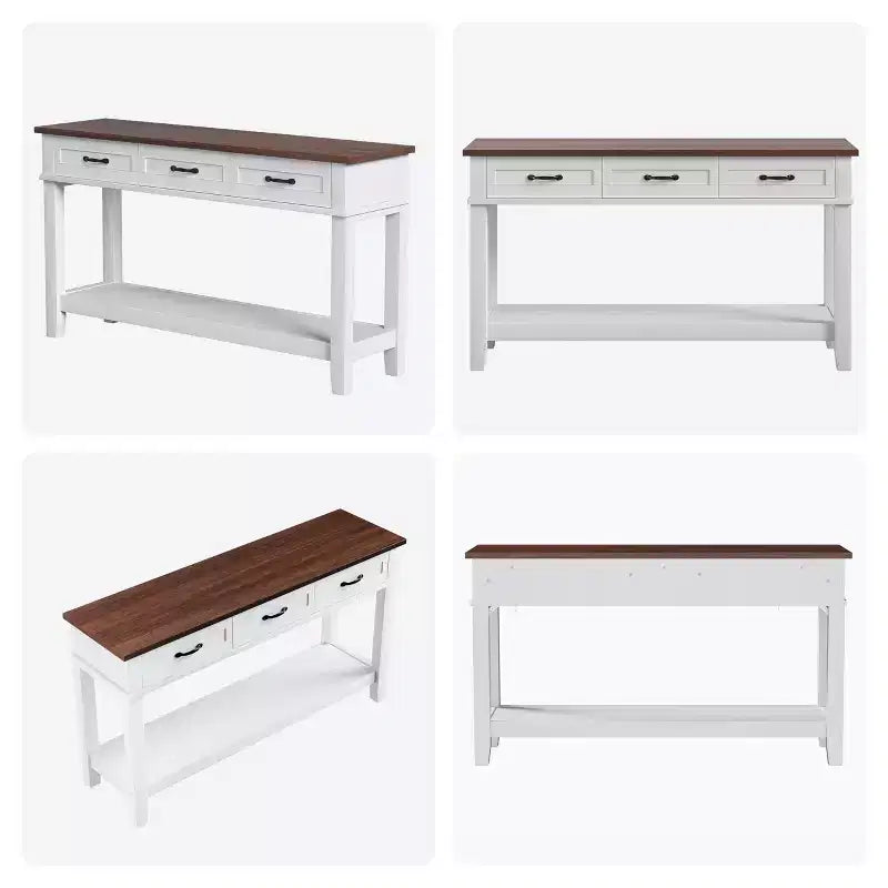 54 Entryway Console Table with 3 Drawers, 2 Tier Wooden Narrow Sofa Table Behind Couch, Rectangular Hallway Table for Entryway Living Room