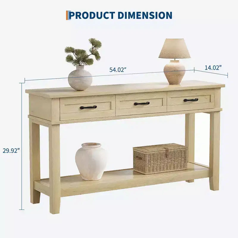 54 Entryway Console Table with 3 Drawers, 2 Tier Wooden Narrow Sofa Table Behind Couch, Rectangular Hallway Table for Entryway Living Room