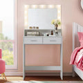 Okak Compact Vanity with Rectangular Mirror, Makeup Vanity with 2 Large Drawers, Vanity Table with 3 Modes for Bedroom, Dressing Room, White