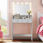Okak Compact Vanity with Rectangular Mirror, Makeup Vanity with 2 Large Drawers, Vanity Table with 3 Modes for Bedroom, Dressing Room, White