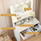 Okak Compact Vanity with Rectangular Mirror, Makeup Vanity with 2 Large Drawers, Vanity Table with 3 Modes for Bedroom, Dressing Room, White