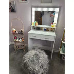 Okak Compact Vanity with Rectangular Mirror, Makeup Vanity with 2 Large Drawers, Vanity Table with 3 Modes for Bedroom, Dressing Room, White