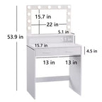 Okak Compact Vanity with Rectangular Mirror, Makeup Vanity with 2 Large Drawers, Vanity Table with 3 Modes for Bedroom, Dressing Room, White