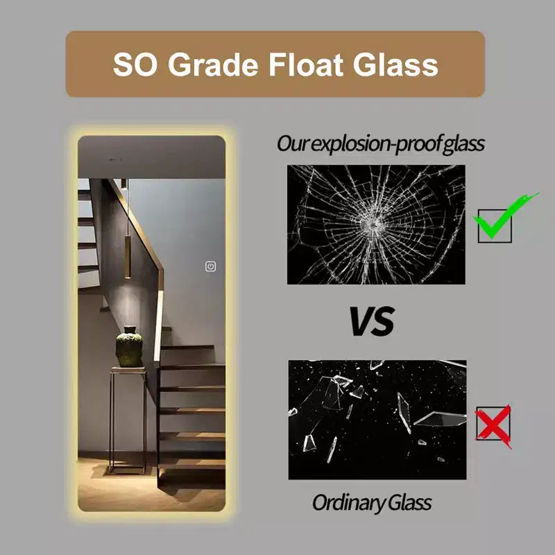Miroir rectangulaire pleine longueur GDFStudio Kaia moderne 65H avec 3 modes d'éclairage