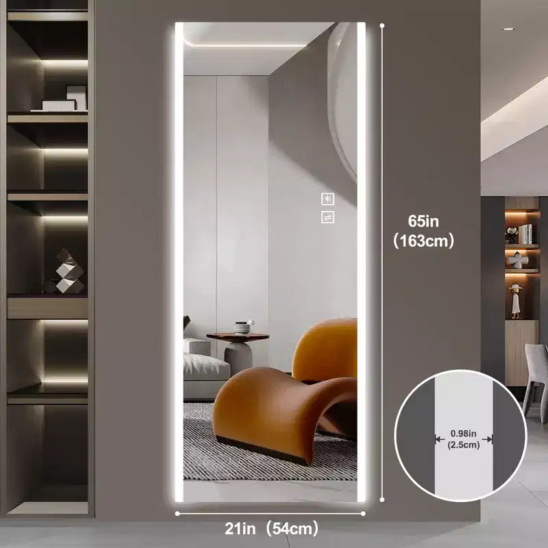 Miroir Rectangulaire Pleine Longueur GDFStudio Arden Moderne 65H avec 3 Modes d'Éclairage