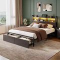 Queen Platform Bed Frame with Storage Drawers, LED Lights, and Charging Station