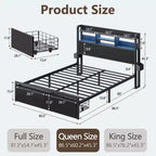 Queen Platform Bed Frame with Storage Drawers, LED Lights, and Charging Station