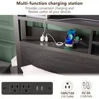 Queen Platform Bed Frame with Storage Drawers, LED Lights, and Charging Station