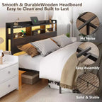 Queen Platform Bed Frame with Storage Drawers, LED Lights, and Charging Station