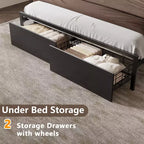 Queen Platform Bed Frame with Storage Drawers, LED Lights, and Charging Station