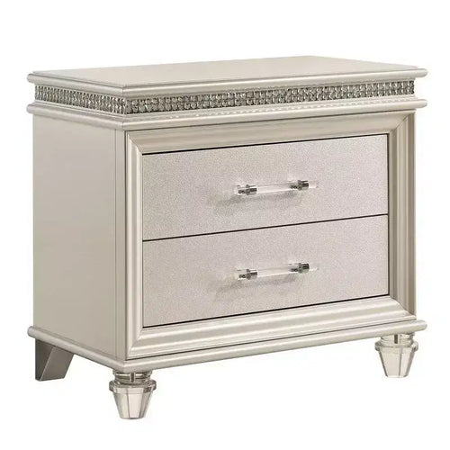 2-Drawer Nightstand with Acrylic Feet and Crystal Accents, Silver