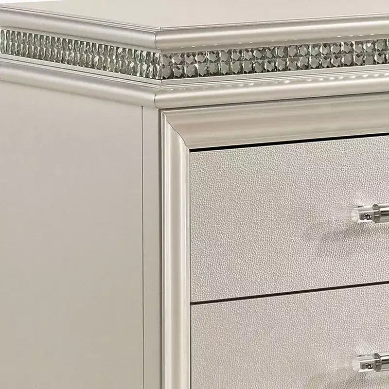 2-Drawer Nightstand with Acrylic Feet and Crystal Accents, Silver