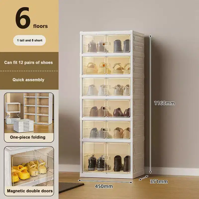 Foldable Shoe Storage Cabinet with Clear Doors and Wheels