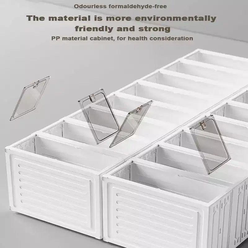 Foldable Shoe Storage Cabinet with Clear Doors and Wheels