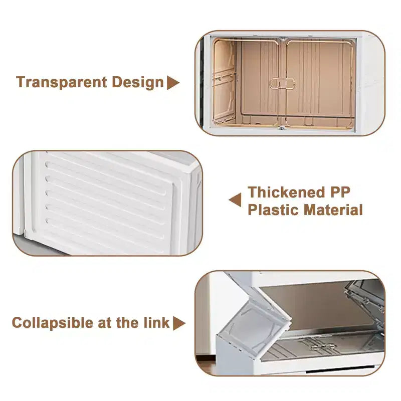 Foldable Shoe Storage Cabinet with Clear Doors and Wheels