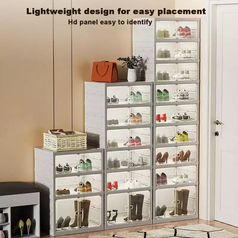 Foldable Shoe Storage Cabinet with Clear Doors and Wheels