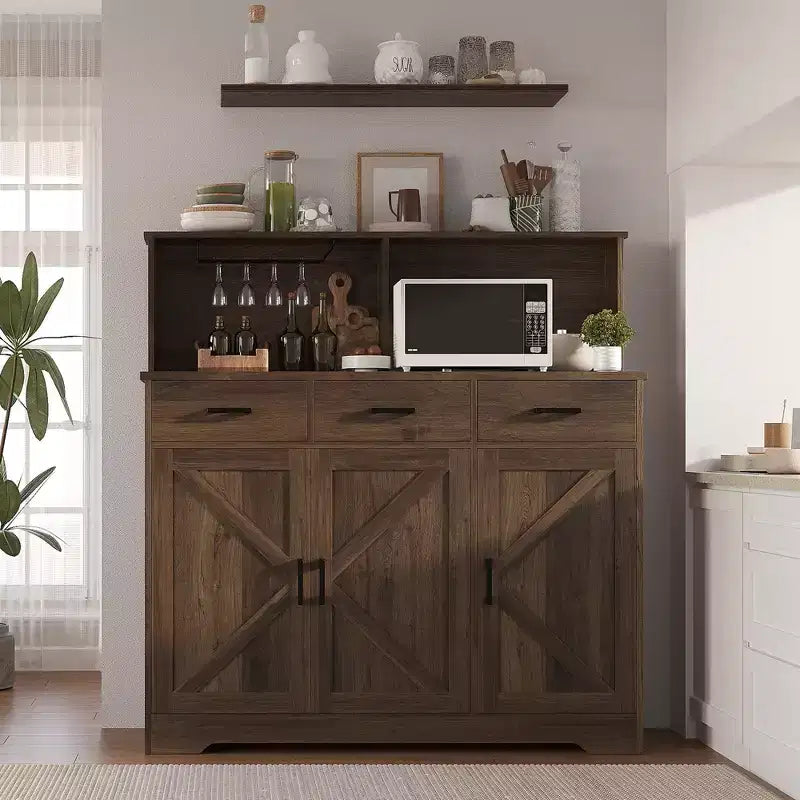 Buffet Cabinet with Storage – 3 Doors, 3 Drawers, Wood Frame