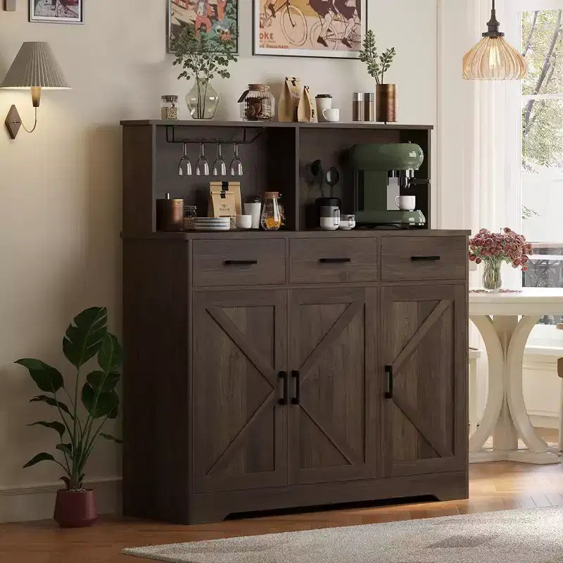 Buffet Cabinet with Storage – 3 Doors, 3 Drawers, Wood Frame