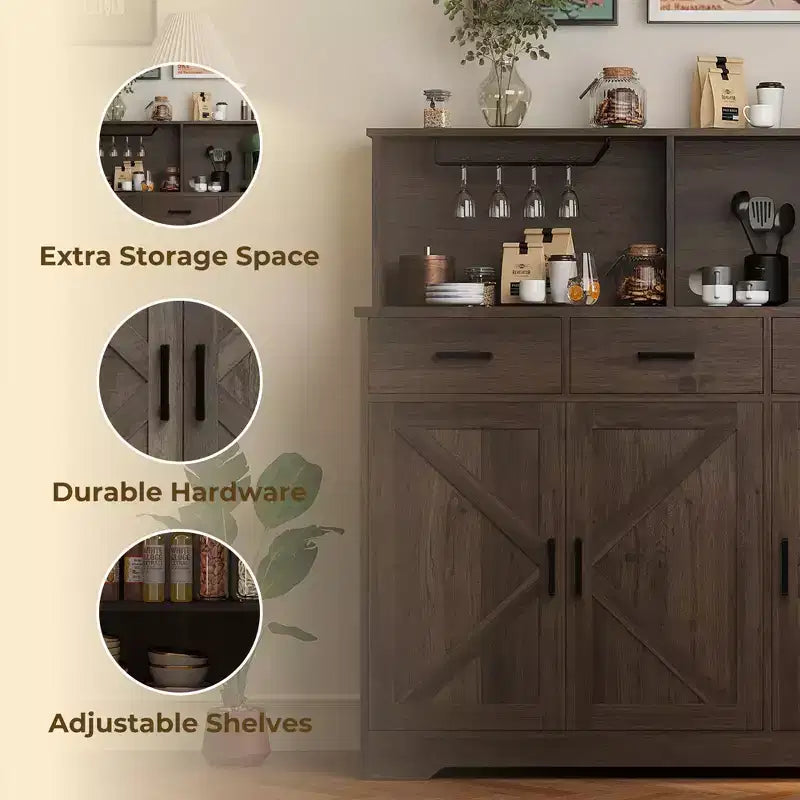 Buffet Cabinet with Storage – 3 Doors, 3 Drawers, Wood Frame