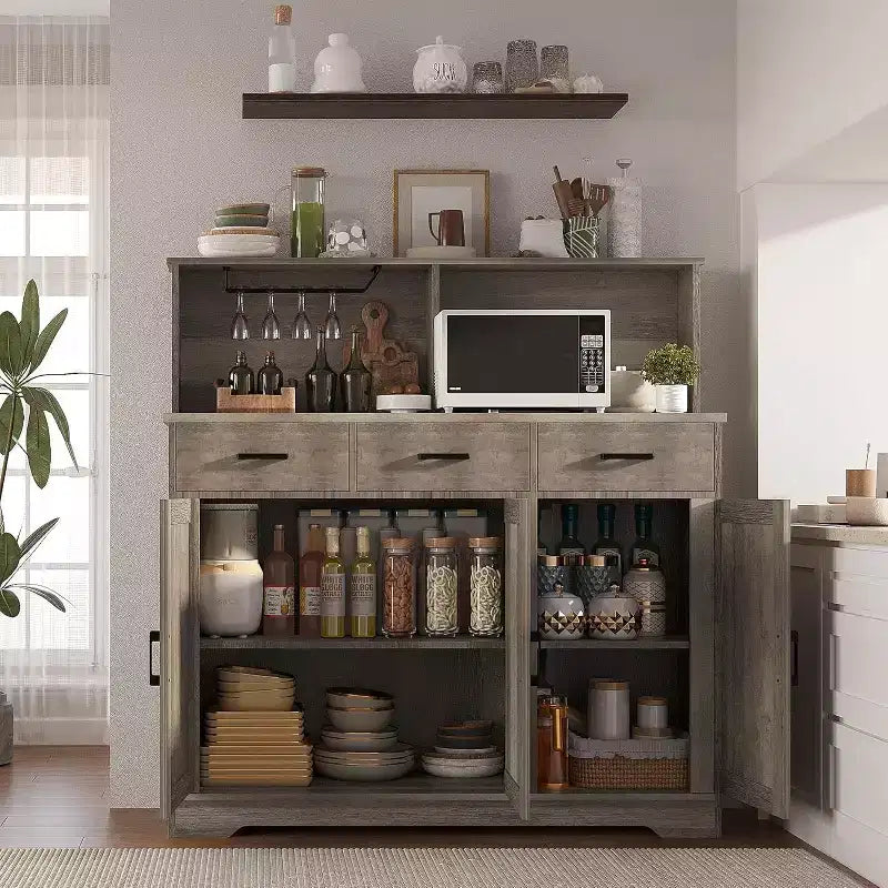 Buffet Cabinet with Storage – 3 Doors, 3 Drawers, Wood Frame