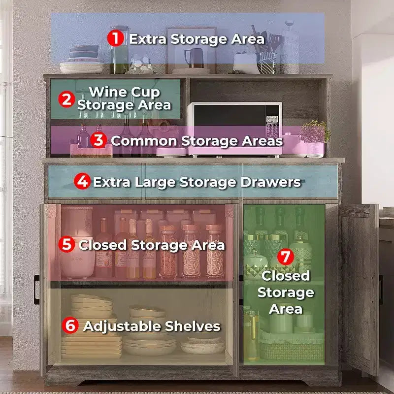 Buffet Cabinet with Storage – 3 Doors, 3 Drawers, Wood Frame