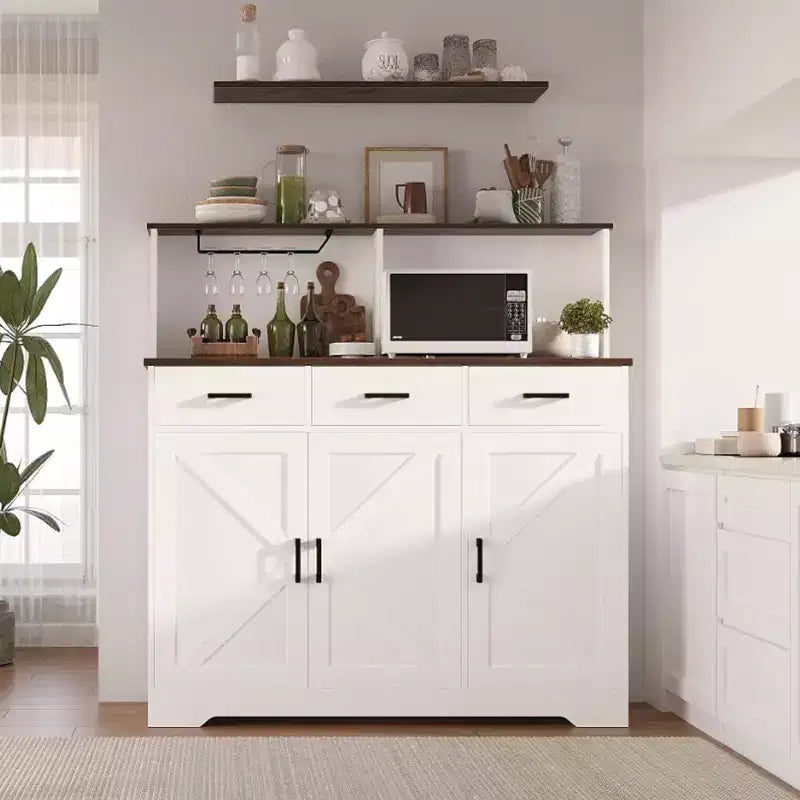 Buffet Cabinet with Storage – 3 Doors, 3 Drawers, Wood Frame
