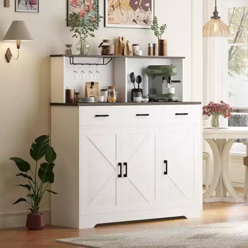 Buffet Cabinet with Storage – 3 Doors, 3 Drawers, Wood Frame