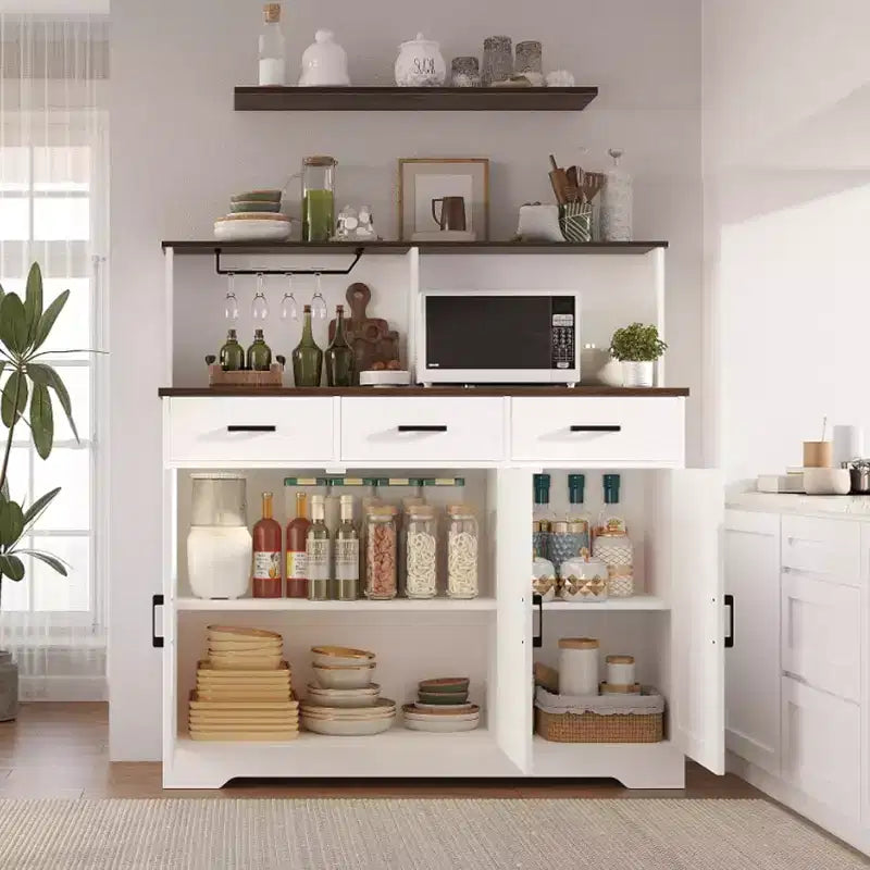 Buffet Cabinet with Storage – 3 Doors, 3 Drawers, Wood Frame