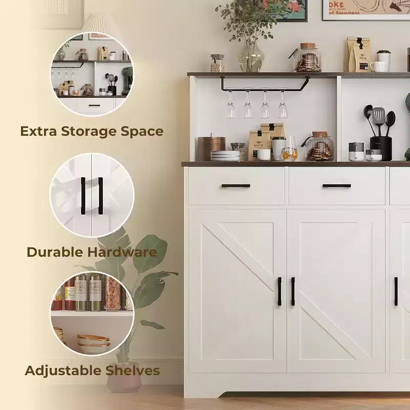 Buffet Cabinet with Storage – 3 Doors, 3 Drawers, Wood Frame
