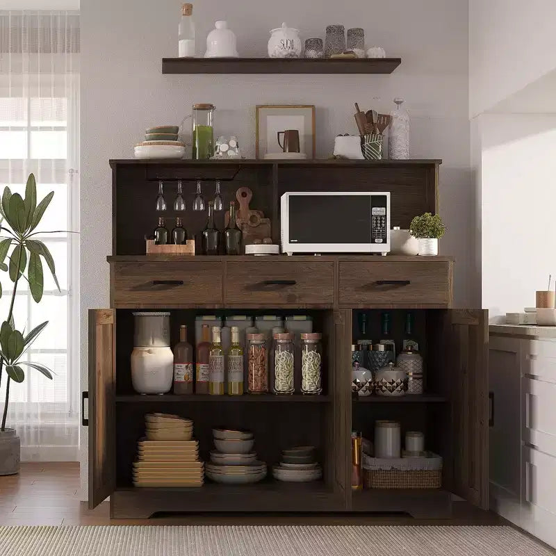 Buffet Cabinet with Storage – 3 Doors, 3 Drawers, Wood Frame