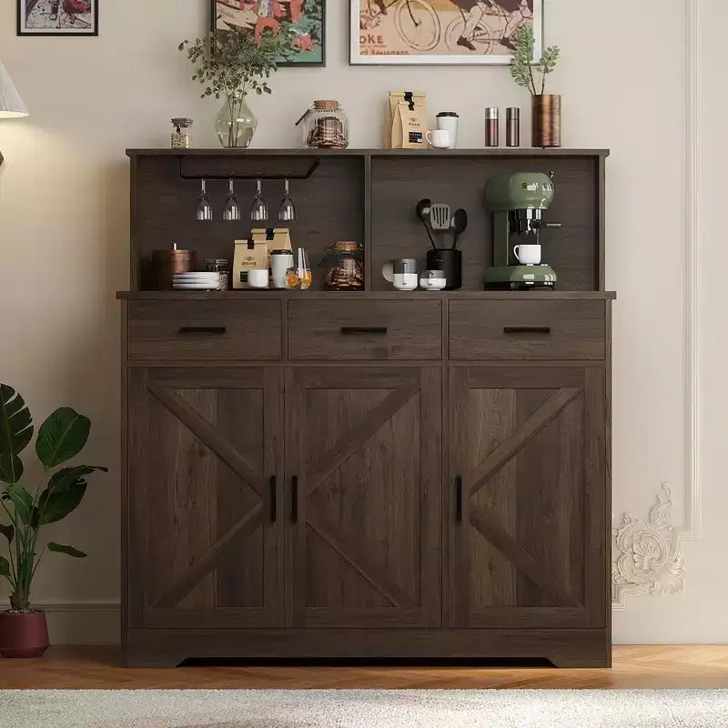 Buffet Cabinet with Storage – 3 Doors, 3 Drawers, Wood Frame