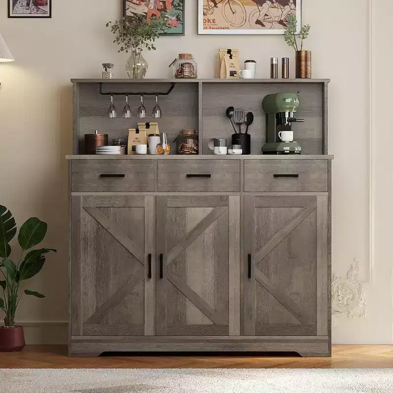 Buffet Cabinet with Storage – 3 Doors, 3 Drawers, Wood Frame