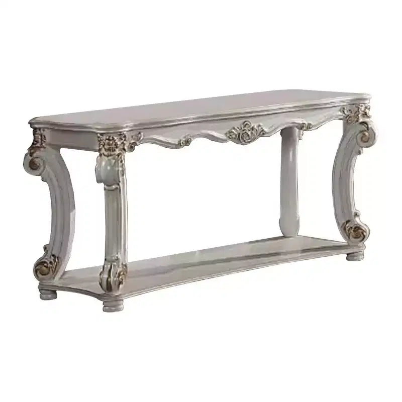 58 Inch Sofa Console Table with Scrolled Legs and Open Bottom Shelf
