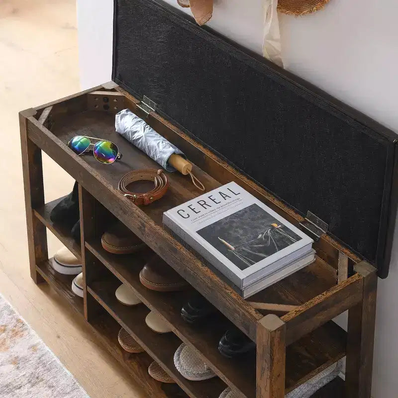 Lift-Top Shoe Bench with Adjustable Shelves and Hidden Storage