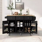 Kitchen Island With Storage Cabinet & 3 Drawers, Drop-Leaf Countertop, Rolling Cart With Locking Casters, Black